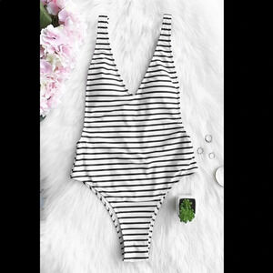 Cupshe Happiness is Truth Plunge Plunging Striped